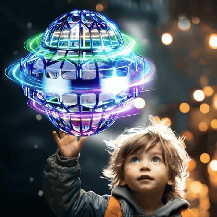 Gros plan sur la balle volante LED lumineuse en action, jeu amusant pour les enfants.