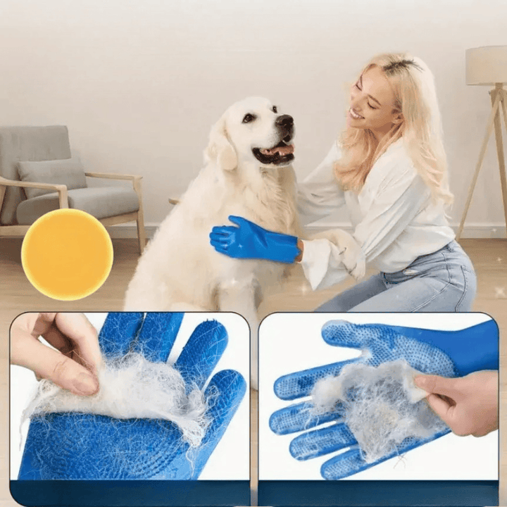 Gants de massage et toilettage en silicone souple pour un nettoyage facile des poils de tous types de chiens et chats.