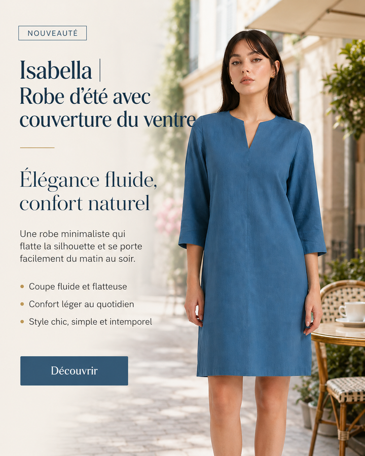Élégante robe d'été fluide Isabella, encolure en V, parfaite pour un confort féminin discret.