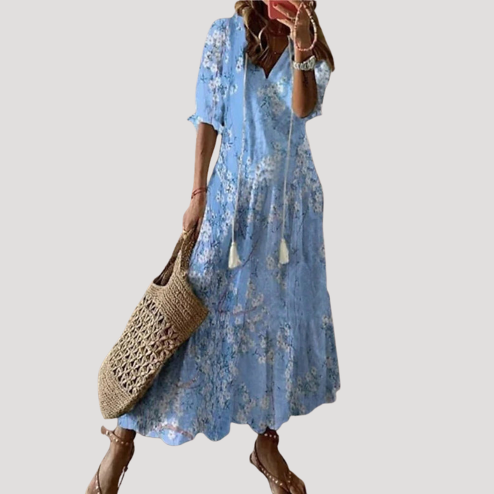 Robe bohème fluide et confortable pour femme, longue et élégante, avec un motif d'été décontracté.