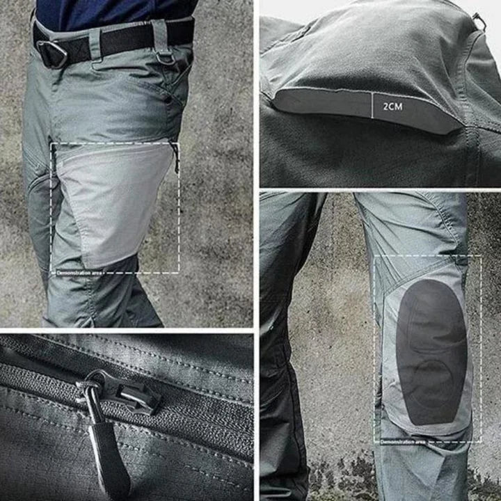 Vue détaillée du dos du pantalon tactique FlexCamo homme, conçu pour la durabilité en mouvements extérieurs.