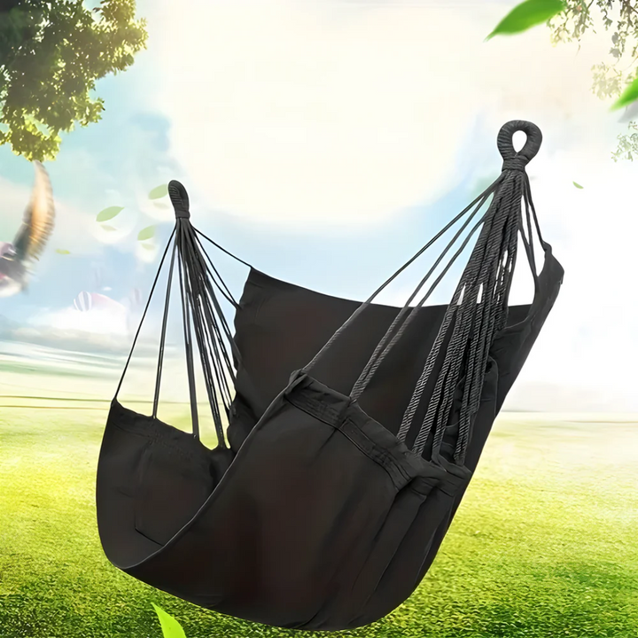 Hamac suspendu en corde de coton doux, fauteuil relaxant pour jardin, véranda ou balcon ensoleillé.