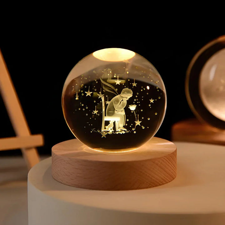 Lampe en cristal avec LED, illumination cosmique, parfaite pour une chambre d'ado.