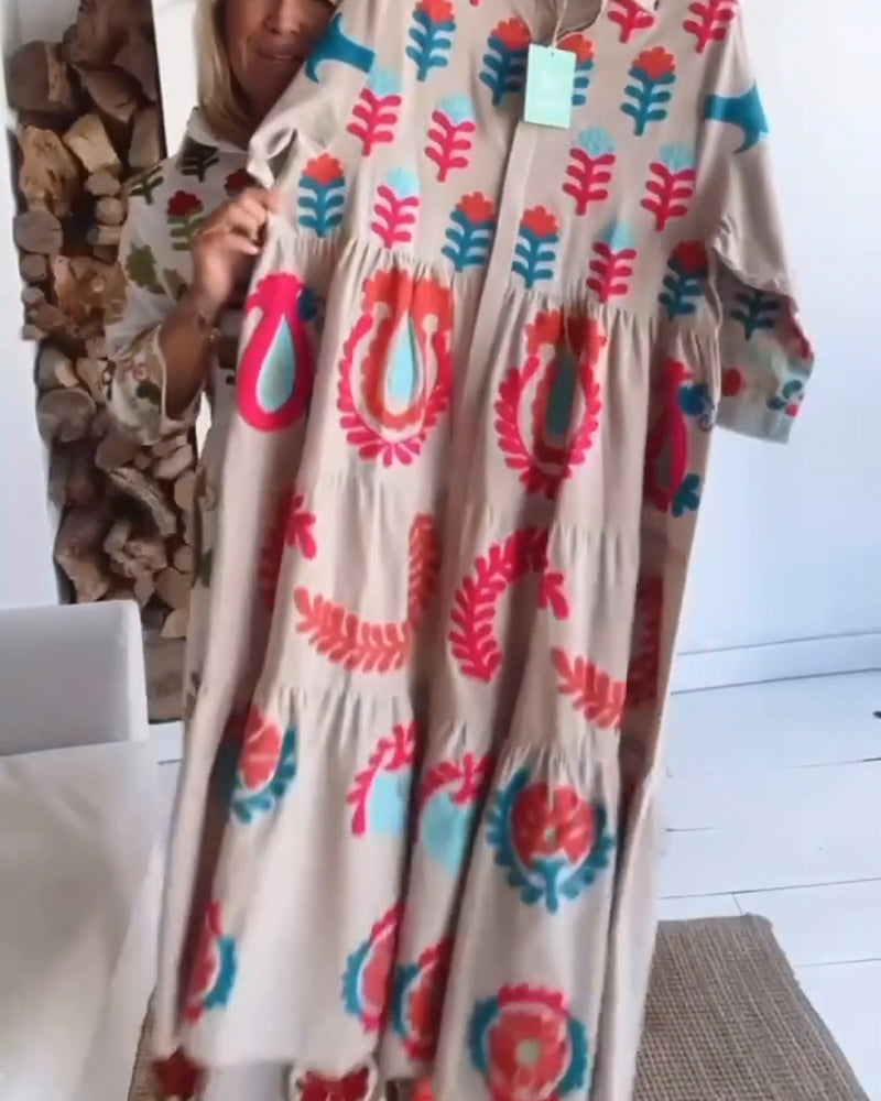 Robe florale midi fluide, féminine et légère, idéale pour la mode printemps-été décontractée.