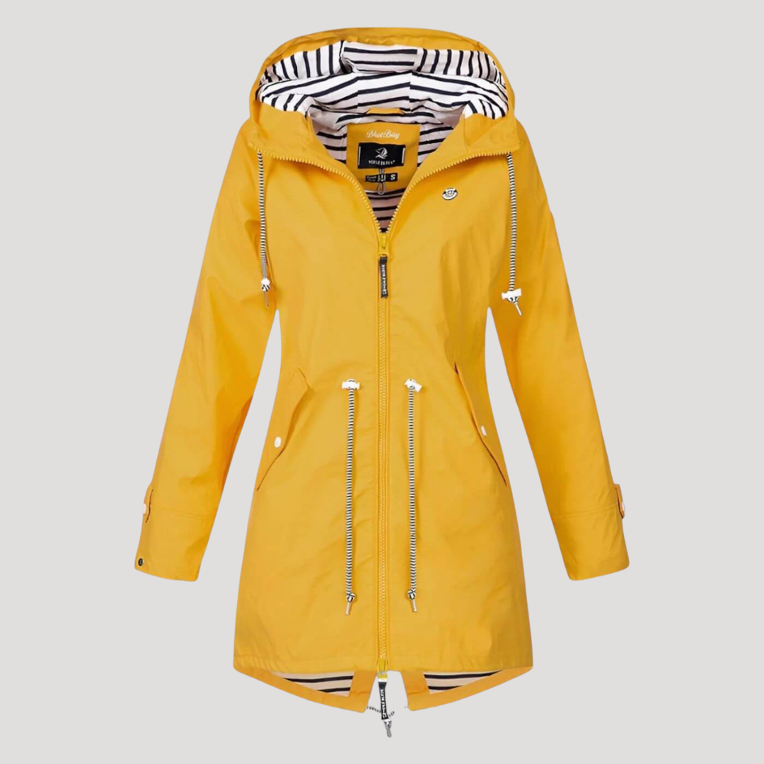 Manteau léger femme avec capuche et fermeture éclair. Veste mi-saison pour un look décontracté et confortable.