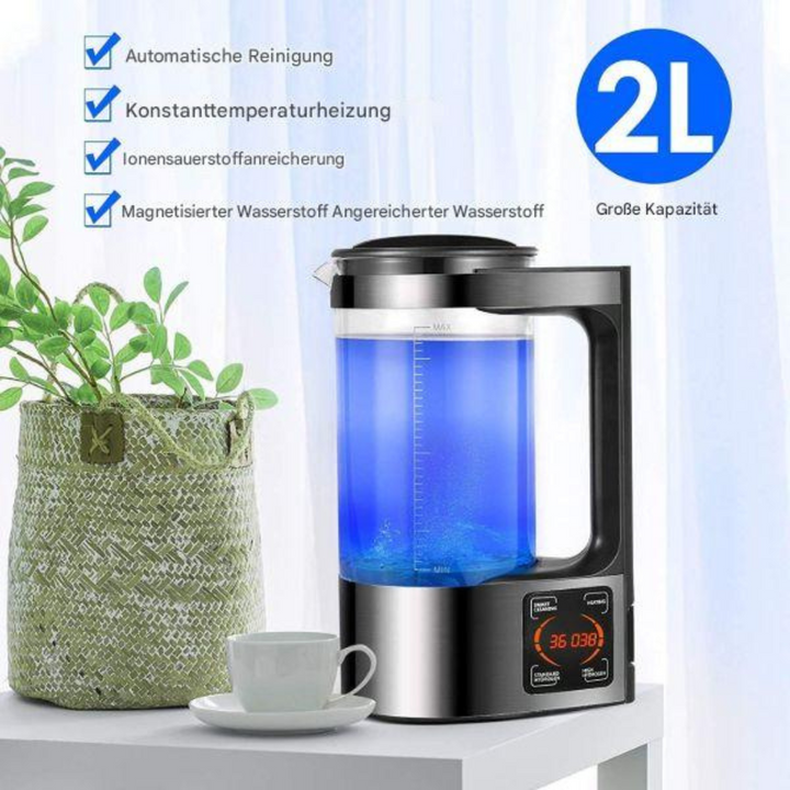 Purificateur d'eau électrique de cuisine, design élégant, offrant eau alcaline filtrée et hydrogénée pour la famille.