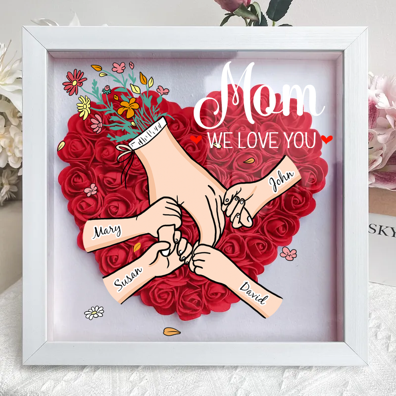 Cadeau Maman original: Cadre photo floral personnalisé avec prénoms et message spécial. Décoration maison unique.