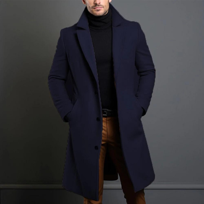 Veste manteau homme élégant, style intemporel, coupe classique, pour une tenue d'hiver chic, formelle ou décontractée.