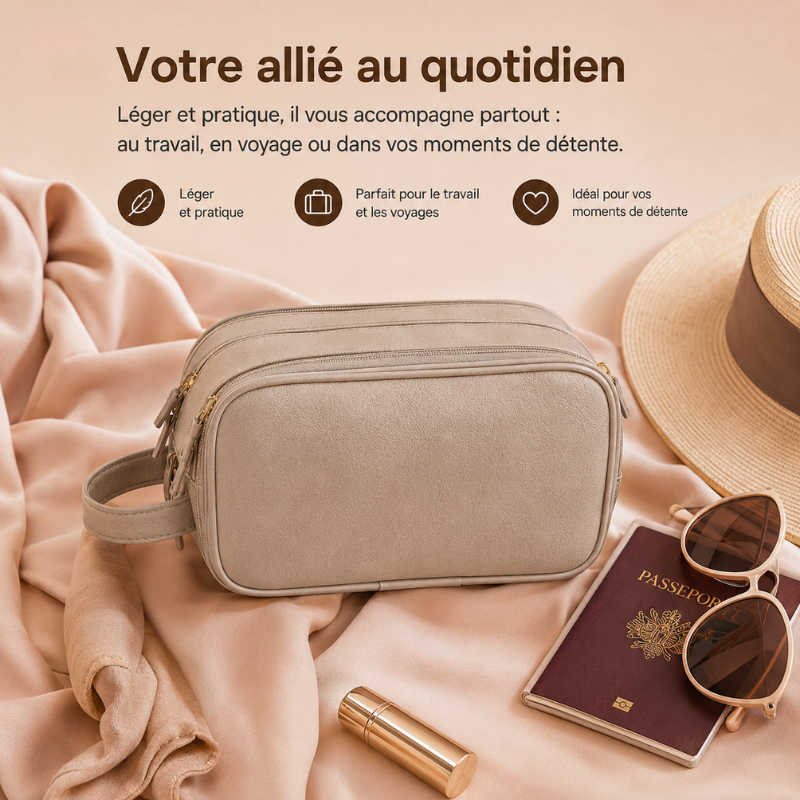 Accessoire beauté BeautéBox, trousse maquillage compacte en cuir PU, rangement pratique.
