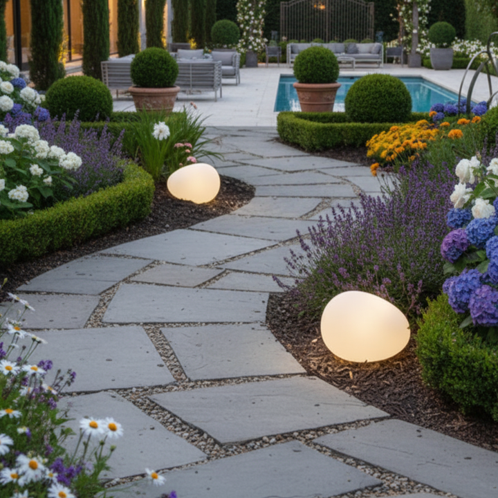 Lumière automatique solaire LED pour jardin, économie d'énergie, style pierre naturelle.