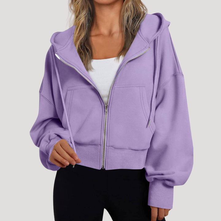 Veste casual femme à capuche, parfaite pour la superposition. Design tendance avec manches ballon.
