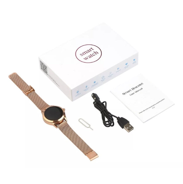 Accessoire mode femme: montre intelligente élégante pour le bien-être quotidien. Design luxe, notifications et sport.
