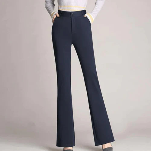 Pantalon bordeaux évasé taille haute Mila pour femme, élégant et extensible, idéal pour une mode confortable.