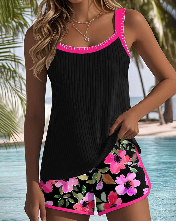 Ensemble tankini femme deux pièces, élégance et mode pour la plage et la piscine.
