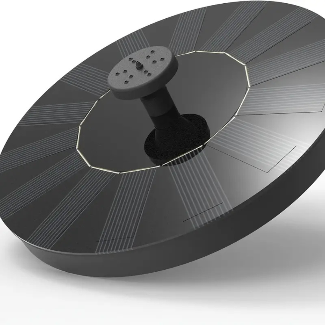 Petite fontaine solaire flottante pour pot ou mini bassin, déco compacte et écologique.