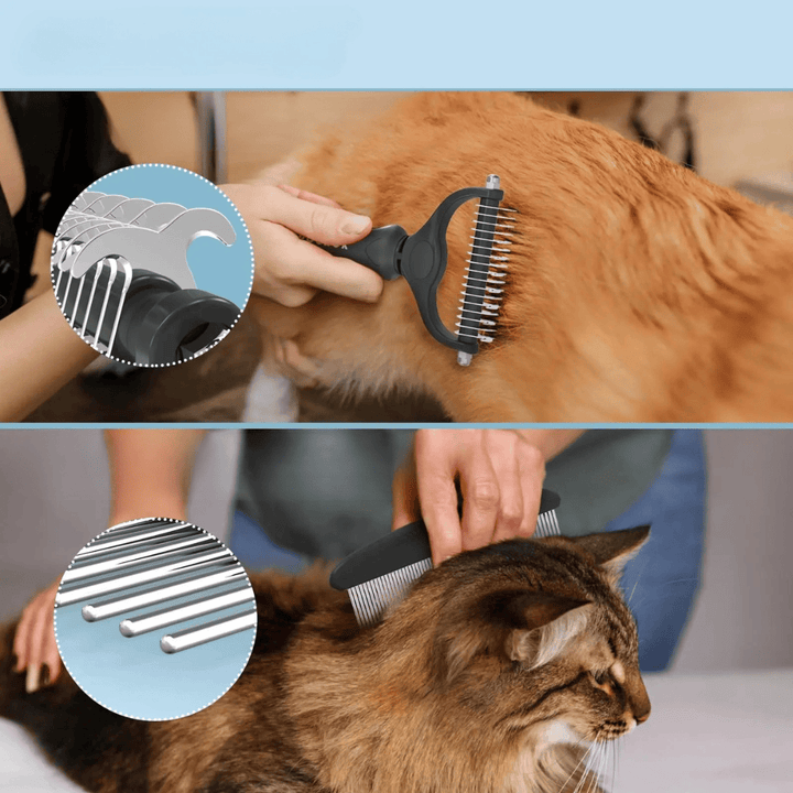 Accessoire indispensable de toilettage 2-en-1 : brosse douce et peigne fin pour chien et chat. Pour un pelage brillant.