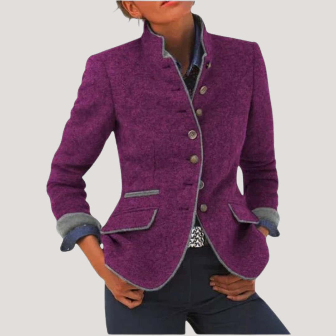 Blazer femme vintage à boutons, élégant et moderne, pour un style professionnel chic.