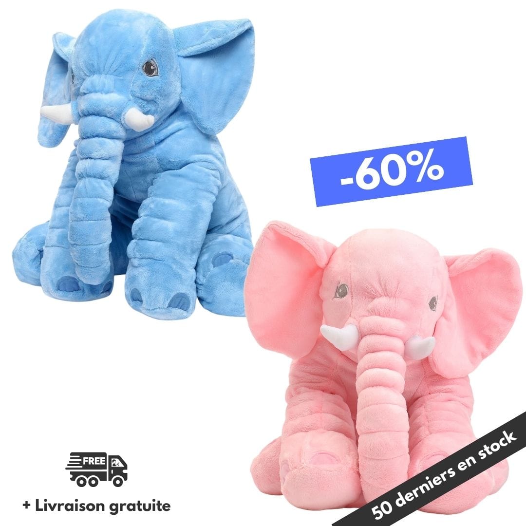 Grande peluche éléphant douce pour bébé, un coussin et jouet apaisant favorisant un sommeil serein.