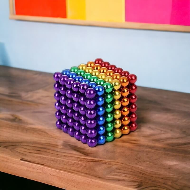 Boules magnétiques multicolores et brillantes, parfaites pour une activité créative et ludique avec des aimants.