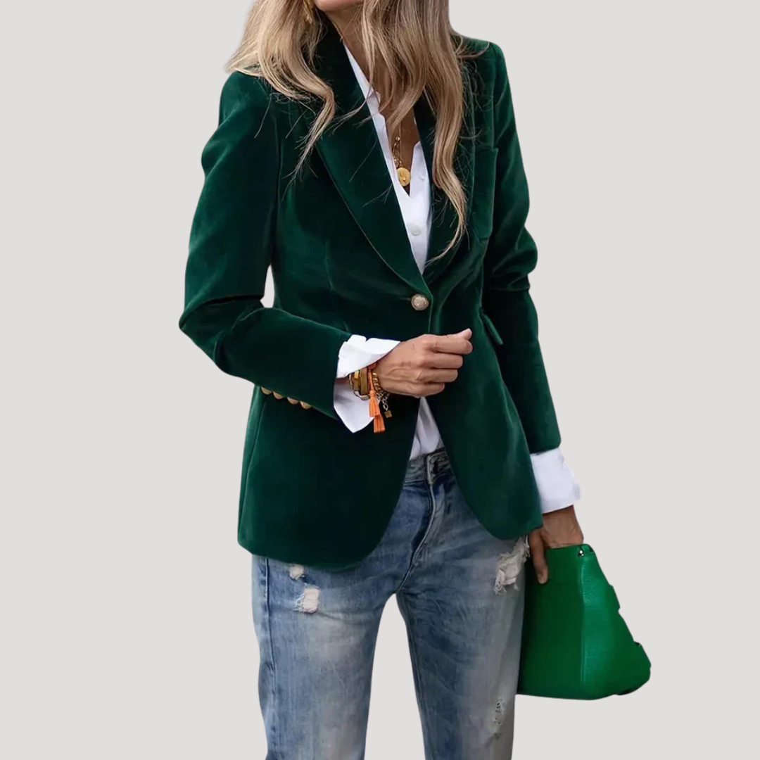 Veste de tailleur femme moderne, coupe cintrée élégante. Essentiel pour une garde-robe professionnelle.