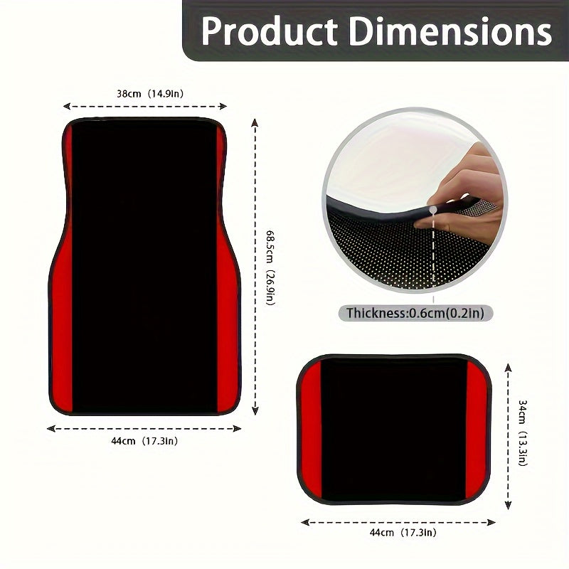 Tapis de sol voiture lavables et antidérapants. Rayures rouges. Protège l'intérieur du véhicule avec style sportif.