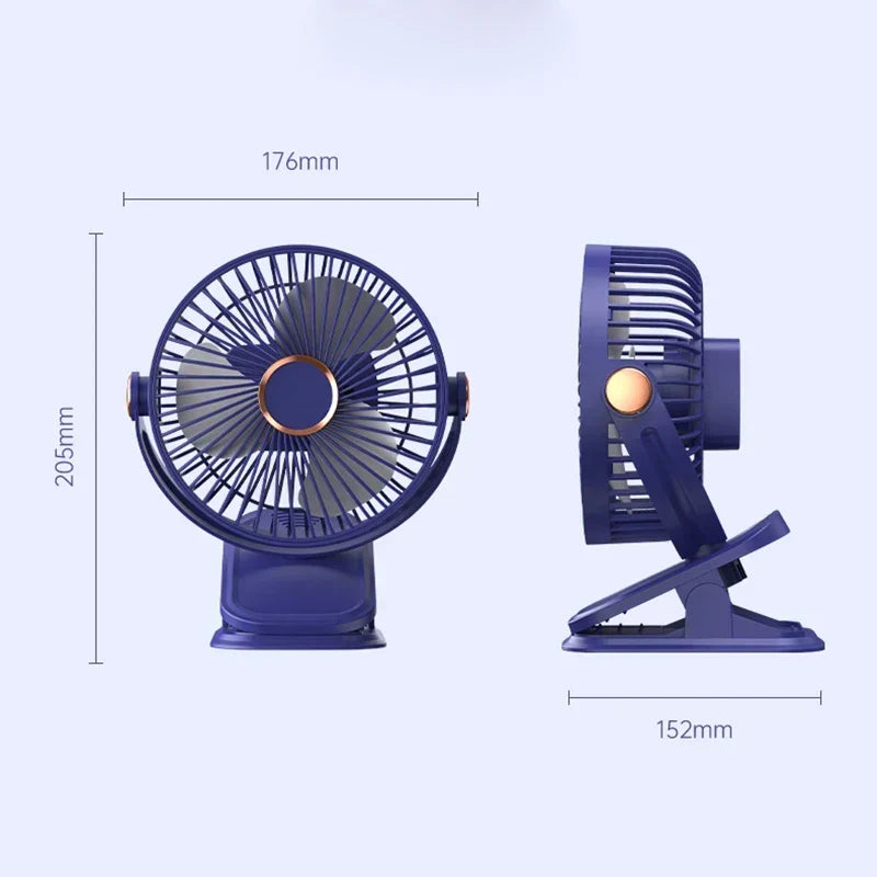 Détail du clip puissant du ventilateur USB portable. Parfait pour fixer au bureau ou étagère. Rafraîchissement.