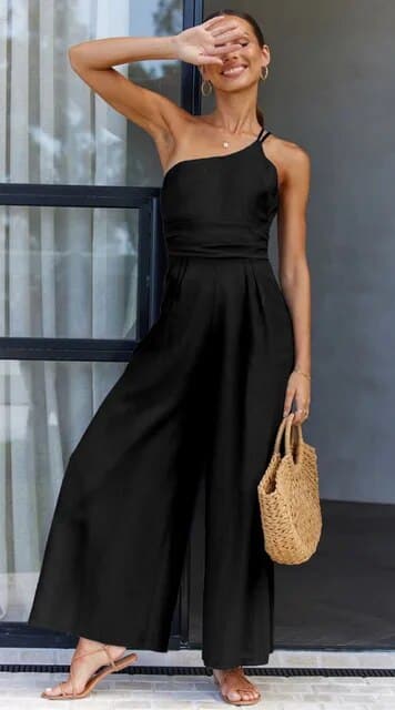 Elegant Jumpsuit - One-Shoulder - Vides Ben - Kvinna