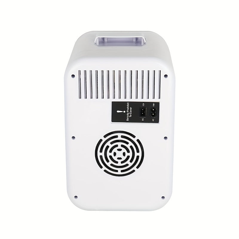 Mini réfrigérateur 8L, blanc, portable pour voiture ou chambre. Économie d'énergie, porte vitrée transparente.
