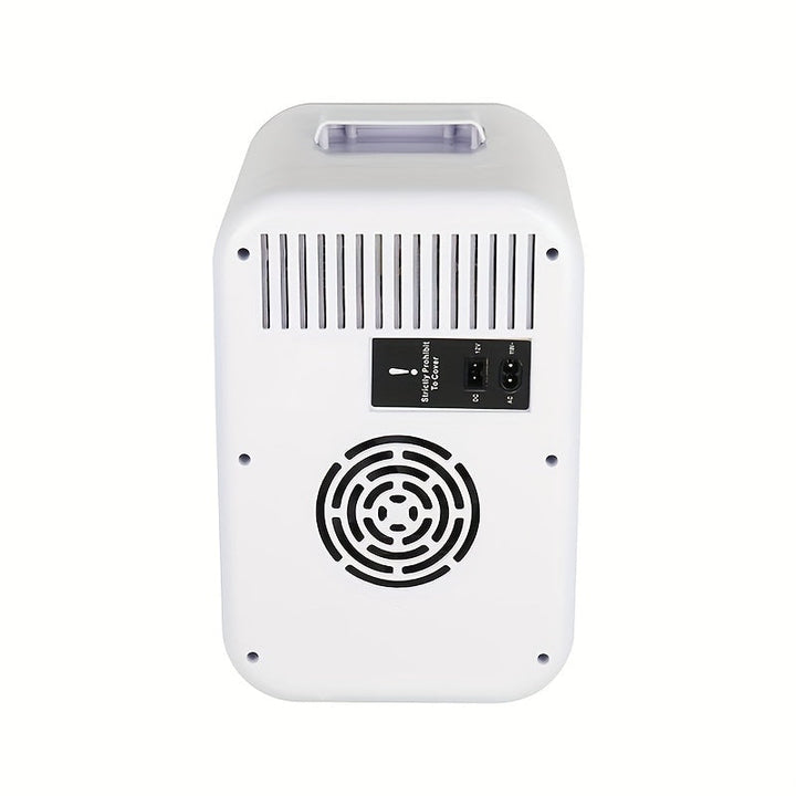 Mini réfrigérateur 8L, blanc, portable pour voiture ou chambre. Économie d'énergie, porte vitrée transparente.