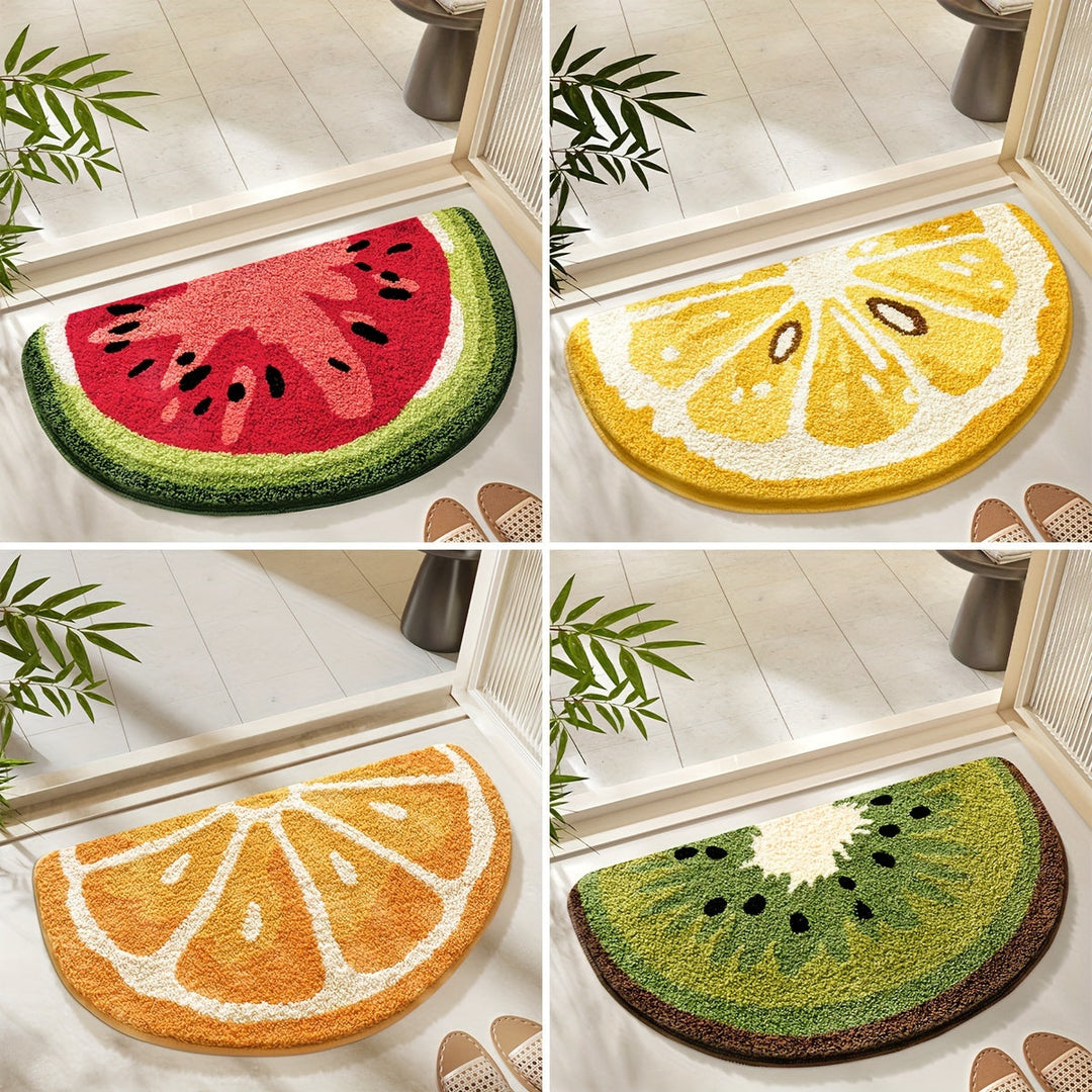 Tapis de bain absorbant en microfibre, motif pastèque vive, doux et antidérapant.