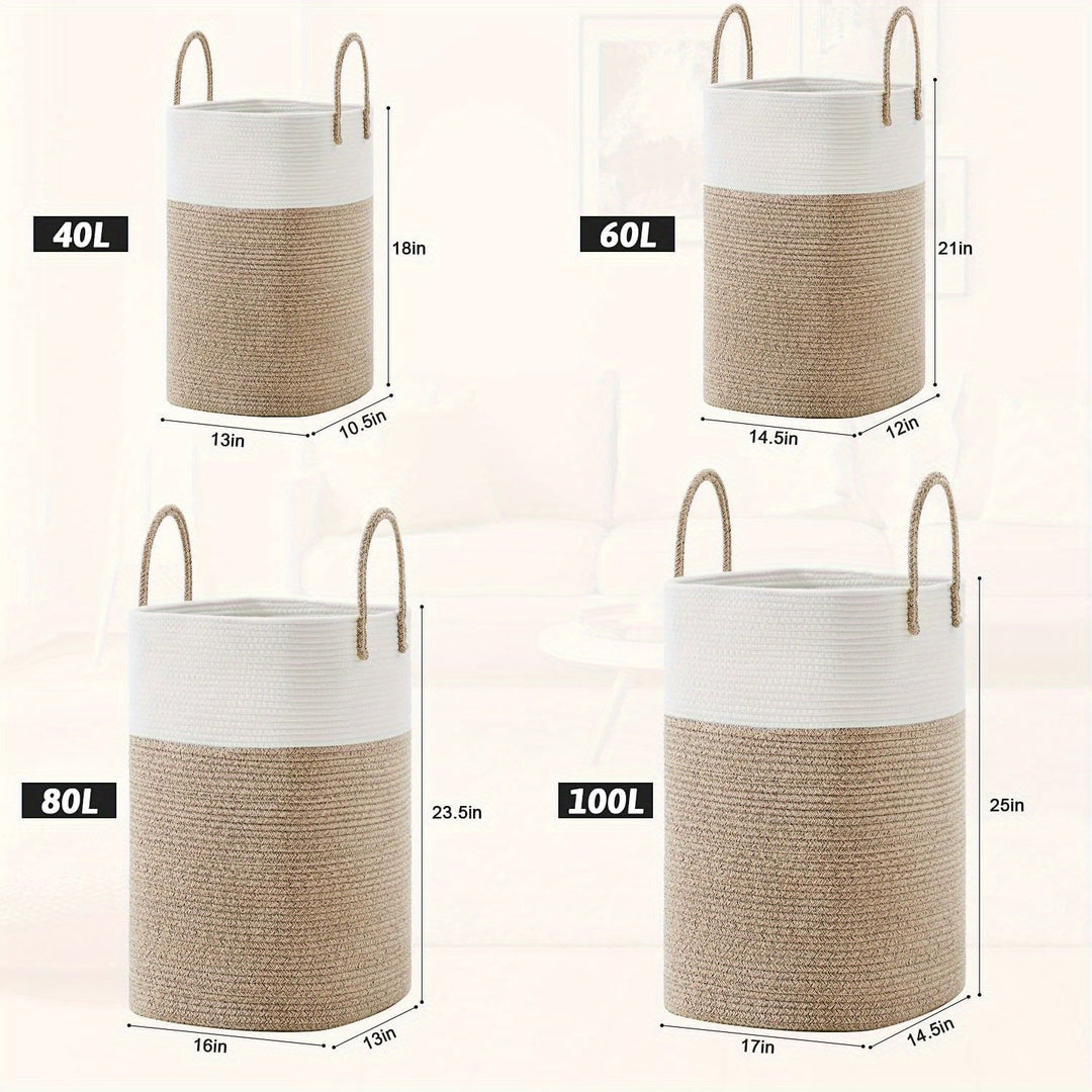 Élégant panier à linge tressé, parfait pour le rangement et la décoration de chambre ou buanderie.