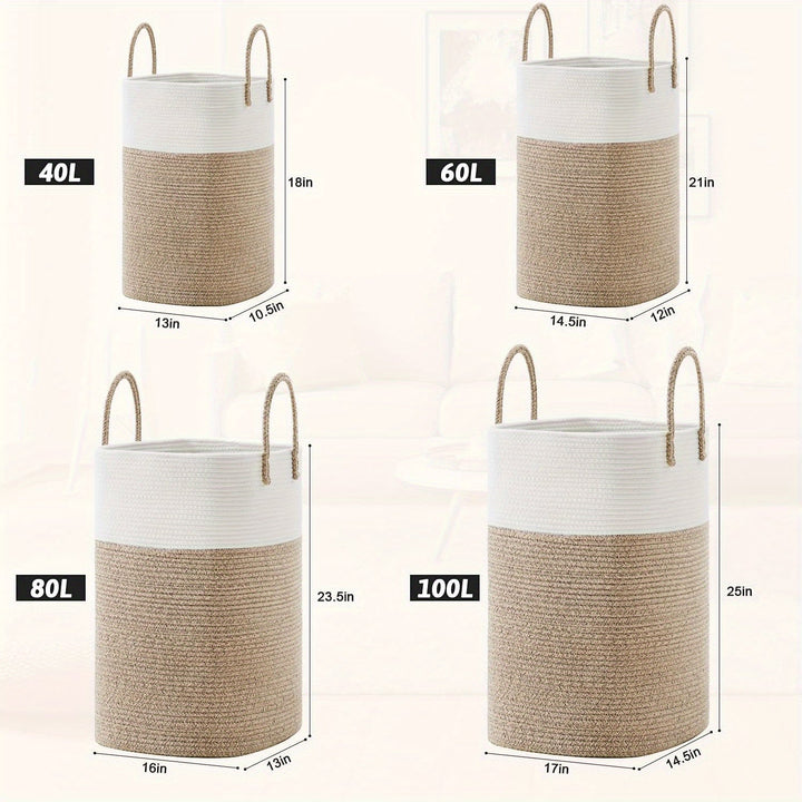 Élégant panier à linge tressé, parfait pour le rangement et la décoration de chambre ou buanderie.