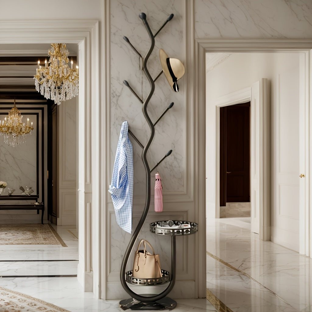 Porte-manteau debout BranchLine moderne en métal noir, design élégant pour entrée, chambre ou bureau.