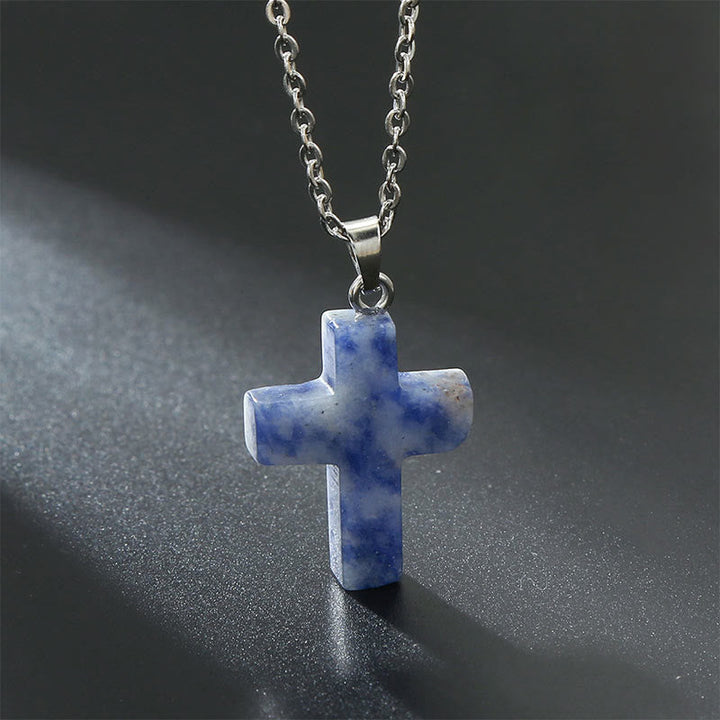 Collier croix améthyste, bijou de lithothérapie pour femme, calme et protection.