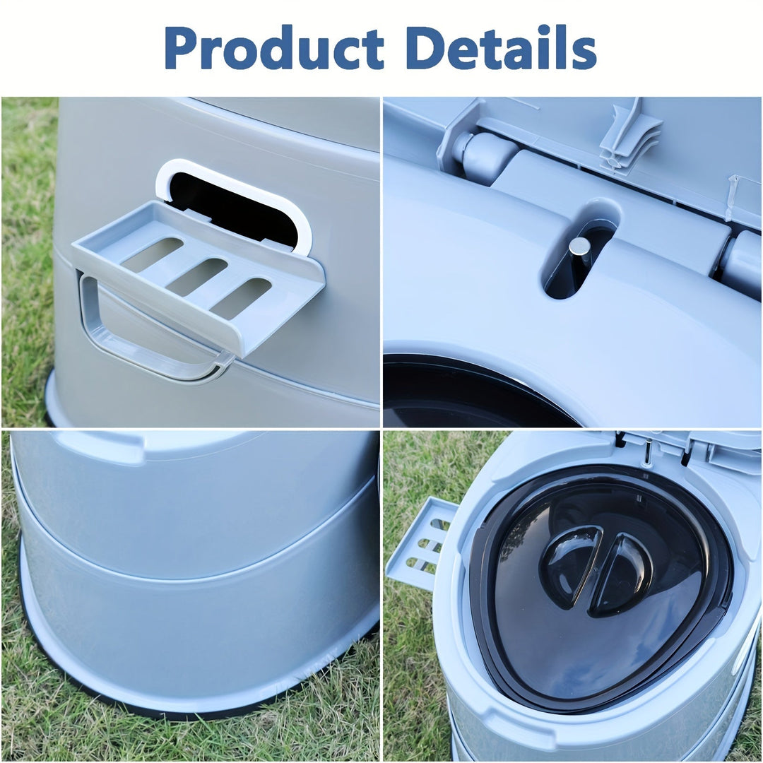 Toilette de camping grise en PVC, confortable et pratique pour l'hygiène en caravane ou voyage.