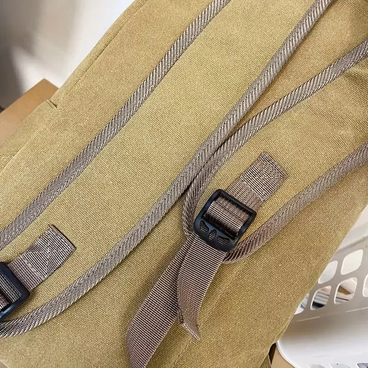 Sac à dos homme en canvas avec multiples compartiments, idéal pour organisation et accessoires.