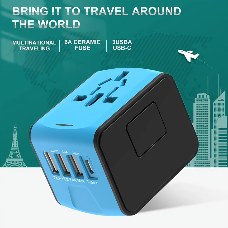 Chargeur universel de voyage, adaptateur portable avec ports USB et Type-C pour tous vos appareils.