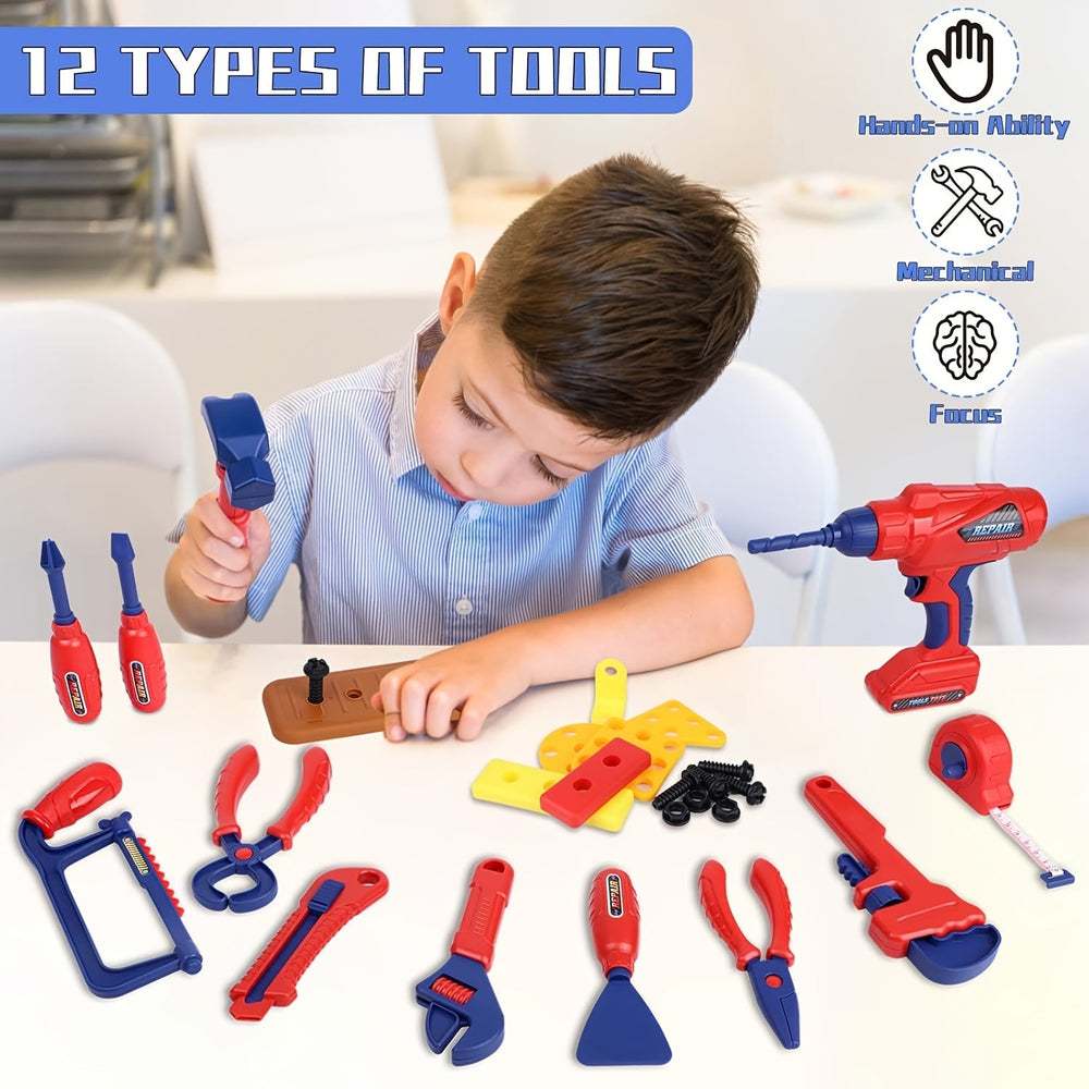 Jouet de bricolage enfant, coffret d'outils 48 pcs avec perceuse réaliste et casque pour jeu de rôle.