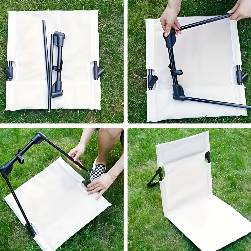 Chaise de camping pliante avec coussin moelleux, facile à transporter pour toutes vos sorties.