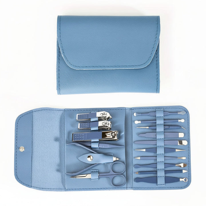 Kit manucure pédicure 16 pièces avec coupe-ongles, repousse-cuticules et autres outils en acier inoxydable.