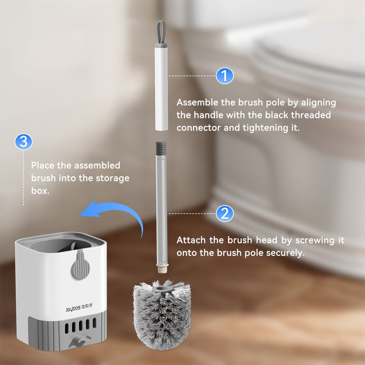 Brosse de toilette grise moderne long manche pour propreté des WC, installation rapide sans perçage.