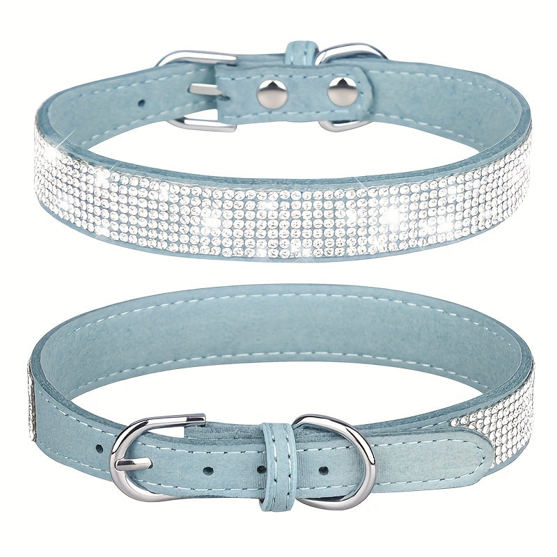 Collier cuir de qualité, réglable avec strass, pour chien, résistant et élégant.