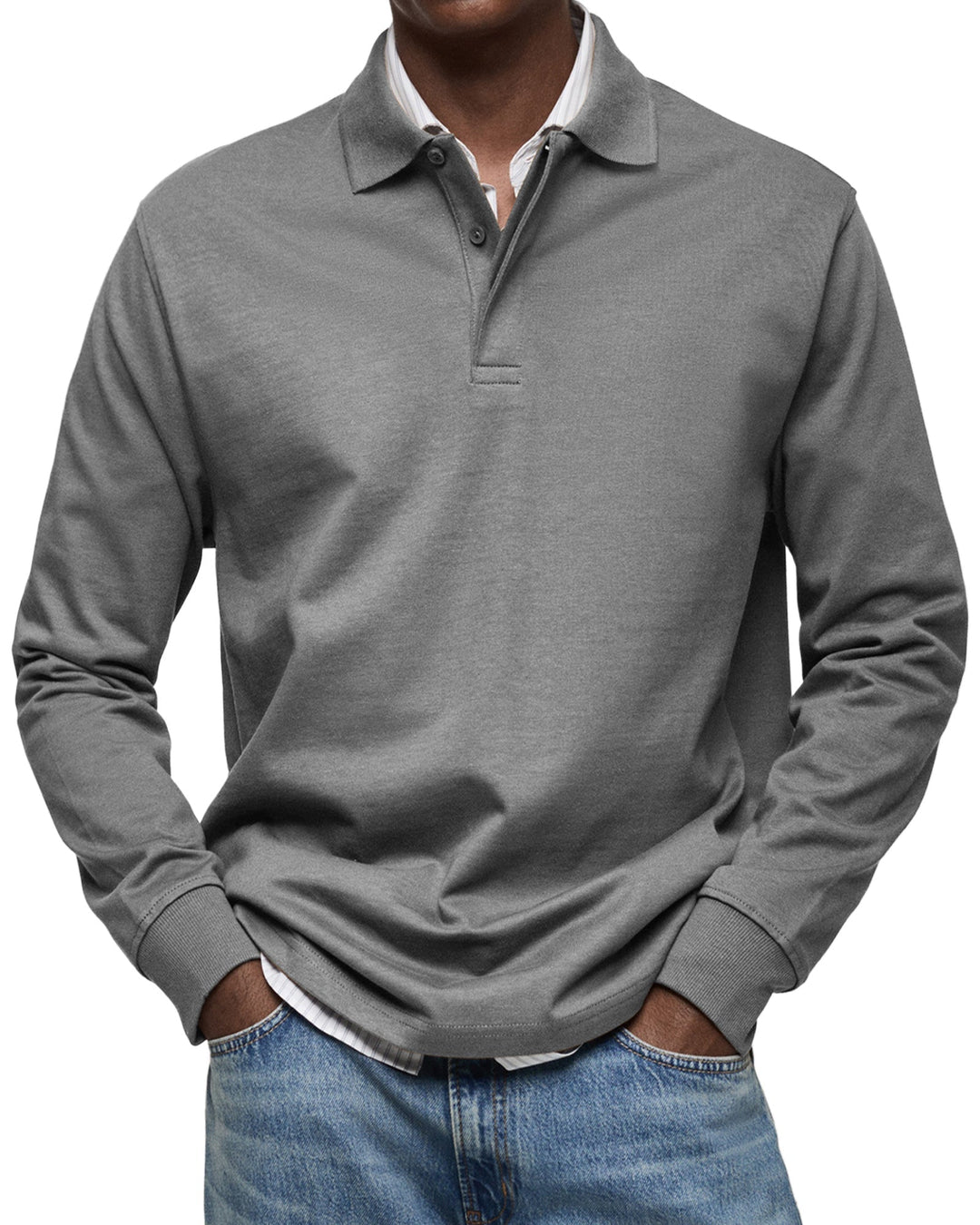 Mode homme : Chemise polo élégante à manches longues, coupe moderne, offrant confort et style raffiné.