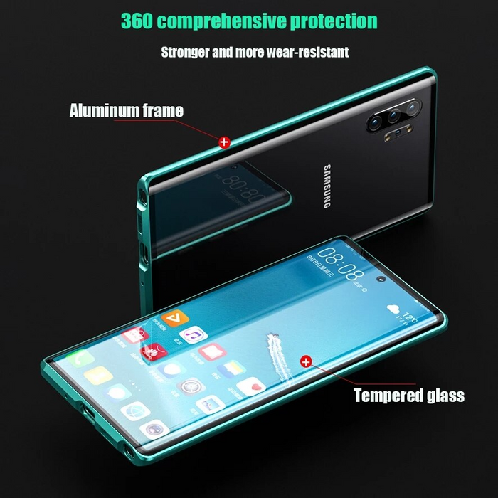 Coque Samsung Fortiq en verre trempé, protection magnétique intégrale et antichoc pour un smartphone durable.