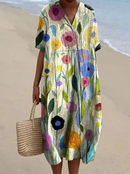 Robe longue florale d'été, femme, coupe confortable et élégante, parfaite pour vacances.