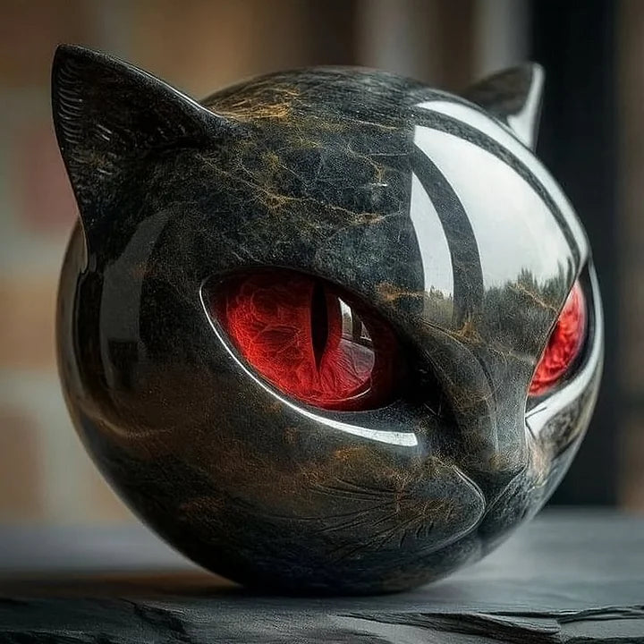 Élégante statue chat noir en résine brillante, objet d'art parfait pour un design intérieur moderne.