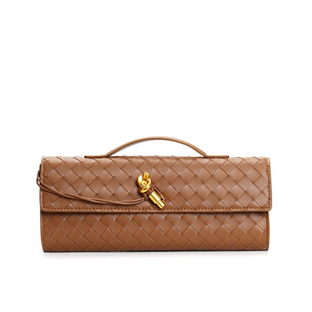 Sac bandoulière femme en cuir tressé, design chic, vue latérale.