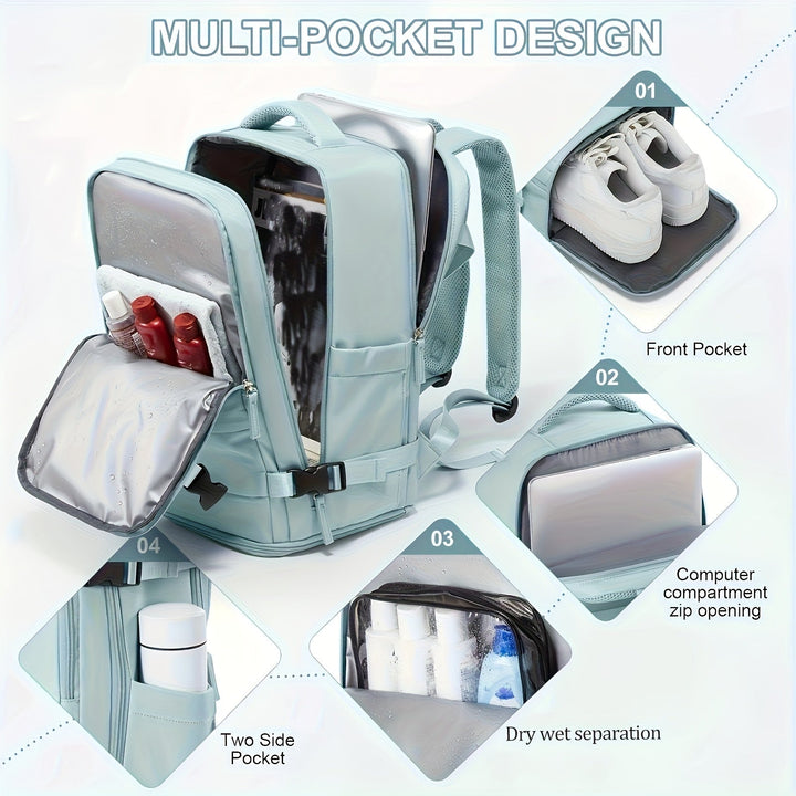 Sac à dos de voyage unisexe avec compartiment dédié aux chaussures et emplacement pour ordinateur portable.