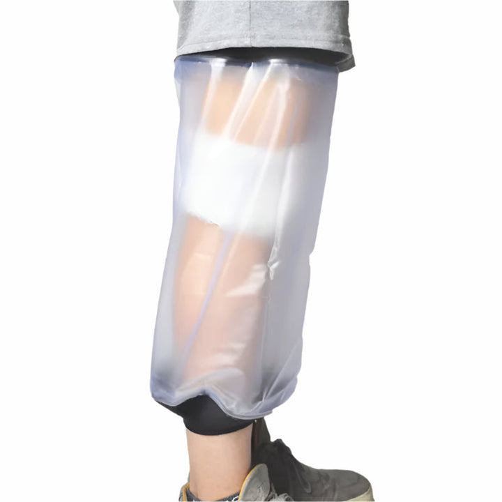 Protection douche étanche genou/tibia. Idéale pour plâtre ou blessure. Gardez votre bandage au sec et favorisez la guérison.