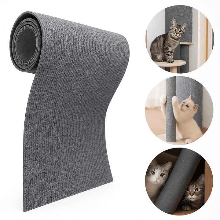 Tapis adhésif transparent anti-rayures pour protéger canapés et meubles des griffes de chat.
